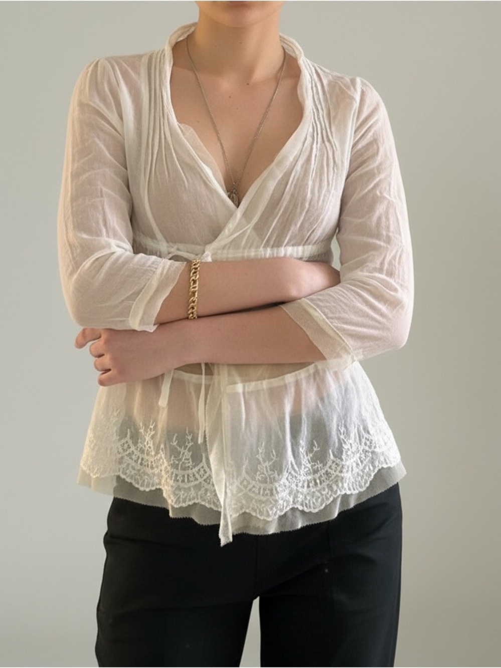 Free People Sheer Off White Embroidered Lace Blouse Size 2 100% Cotton Summer